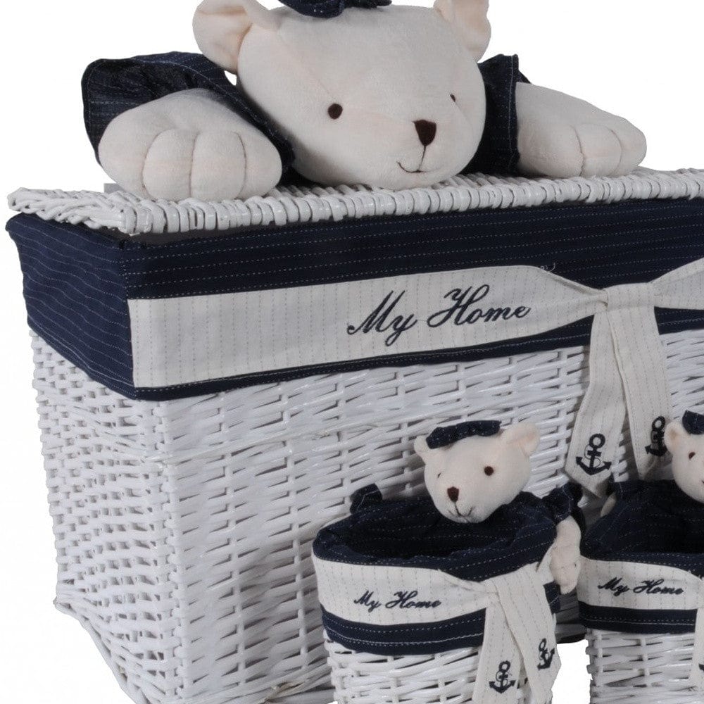 15.5" X 23.5" X 22" White blue rectangular bear Design Basket Set Of 5 - Homeroots - Flyclothing LLC