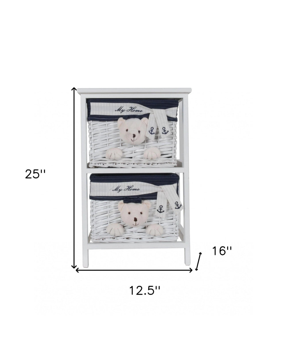 12.5" X 16" X 25" White Blue Portable 2 Drawers - Homeroots - Flyclothing LLC