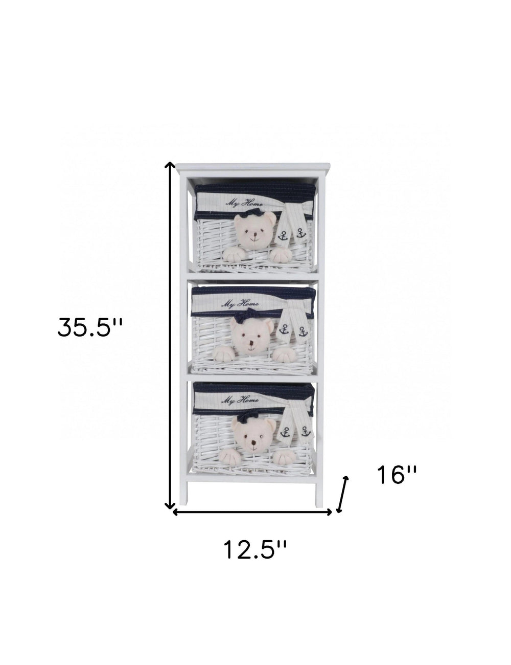 12.5" X 16" X 35.5" White Blue Portable 3 Drawers - Homeroots - Flyclothing LLC