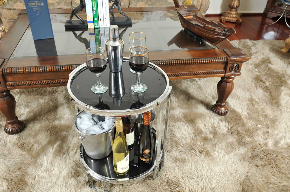 22" Silver Glass Round Mirrored End Table With Shelf - Homeroots