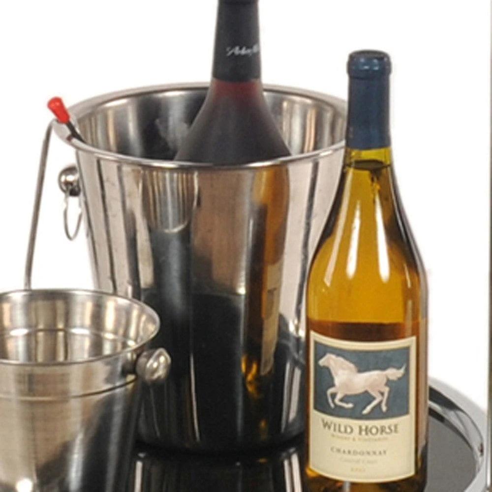 22" Silver Glass Round Mirrored End Table With Shelf - Homeroots