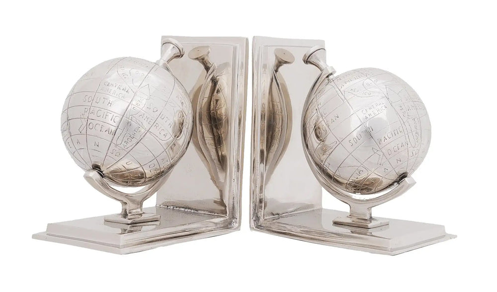 4.5" X 6.75" X 7.75" Alum Globe Bookend Set Of Two - Homeroots - Flyclothing LLC