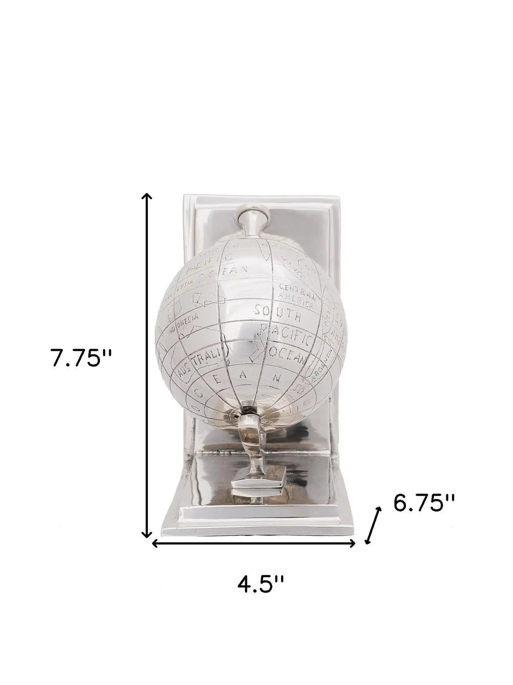 4.5" X 6.75" X 7.75" Alum Globe Bookend Set Of Two - Homeroots - Flyclothing LLC