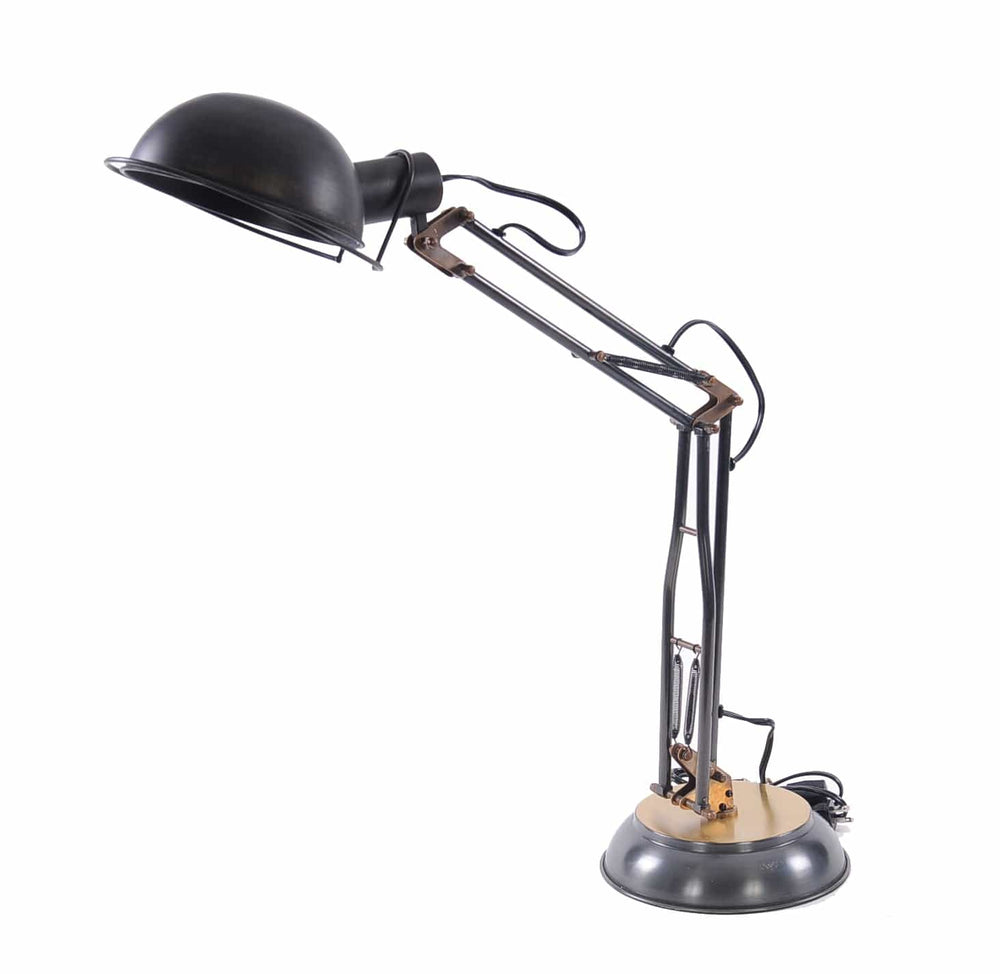 33" Black Metal Desk Table Lamp With Black Bowl Shade - Homeroots