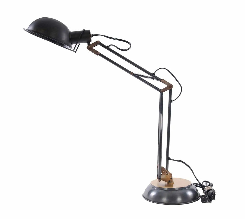 33" Black Metal Desk Table Lamp With Black Bowl Shade - Homeroots