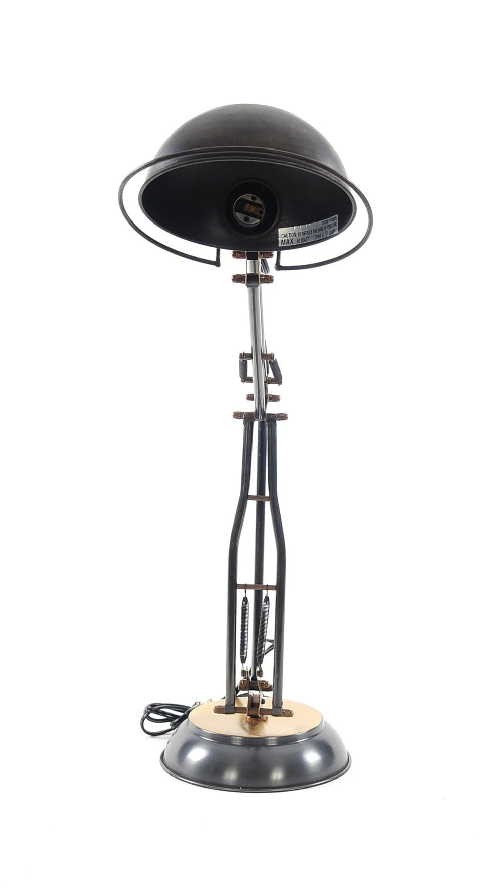 33" Black Metal Desk Table Lamp With Black Bowl Shade - Homeroots