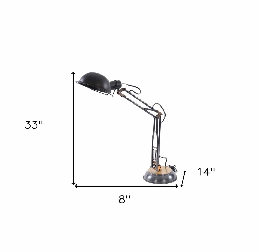 33" Black Metal Desk Table Lamp With Black Bowl Shade - Homeroots