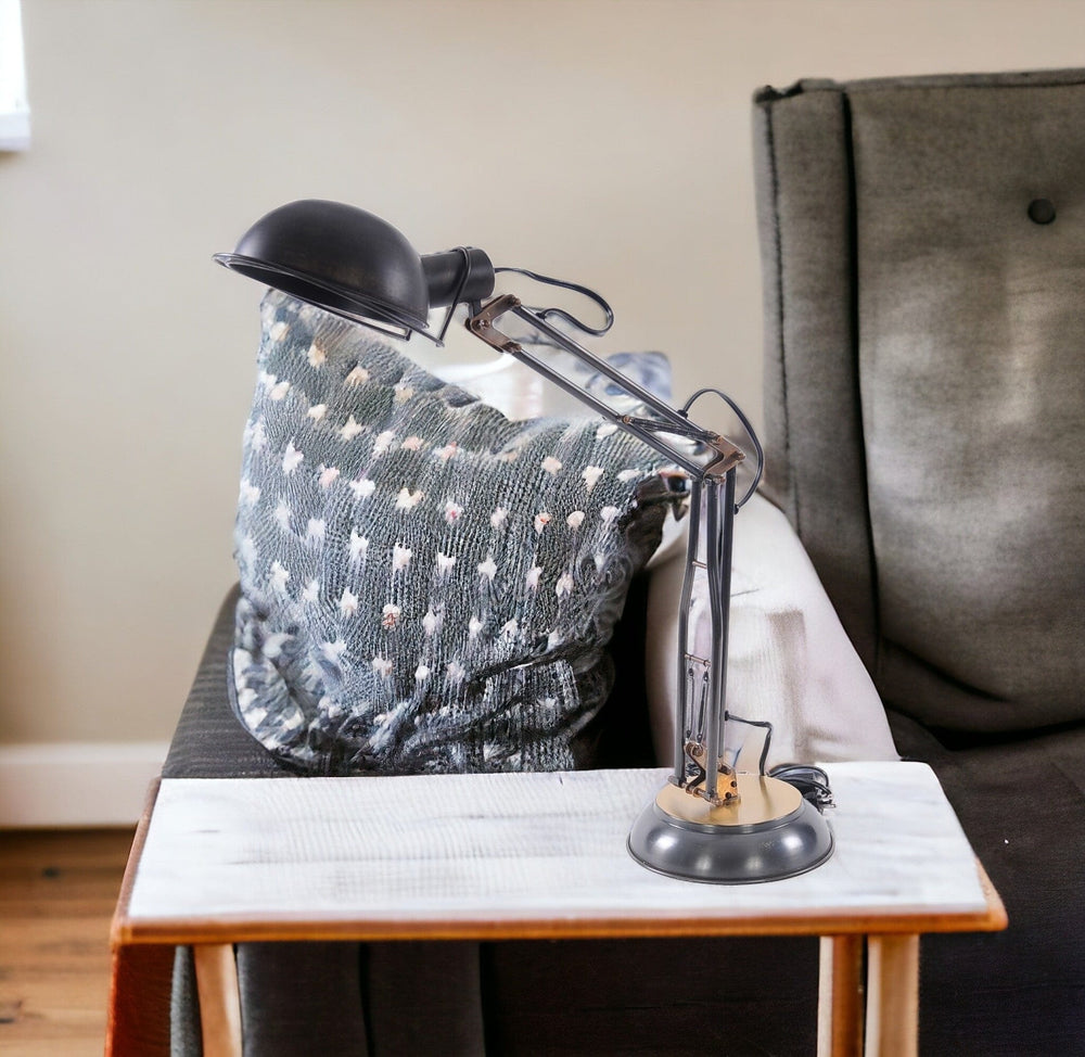 33" Black Metal Desk Table Lamp With Black Bowl Shade - Homeroots