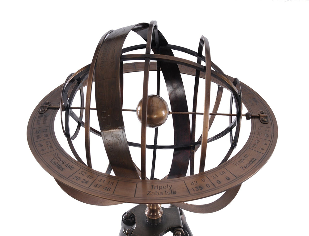 25" X 25" X 45.75" Brass Armillary With Wood Stand - Homeroots