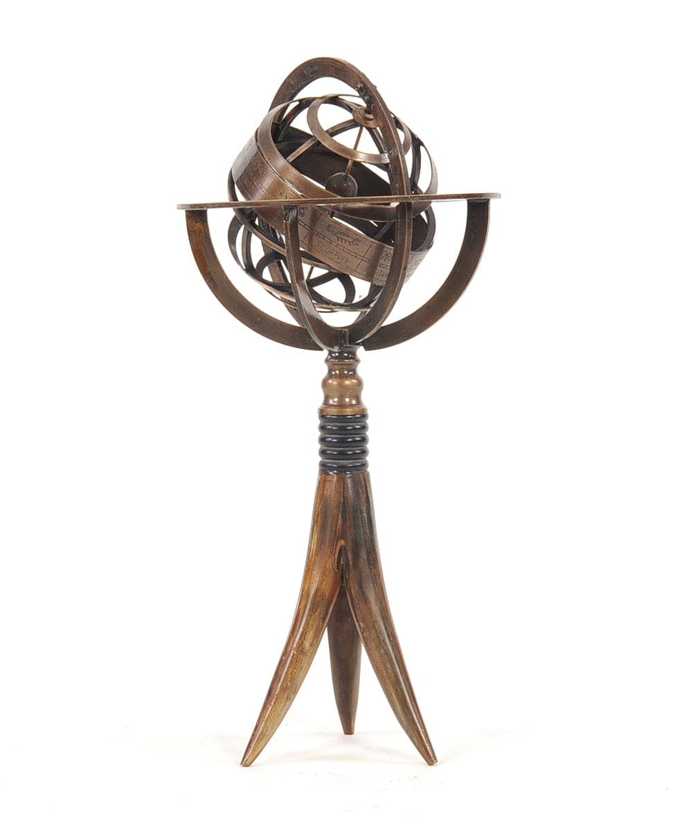 5.5" X 5.5" X 12" Brass Armillary On Horn Stand - Homeroots