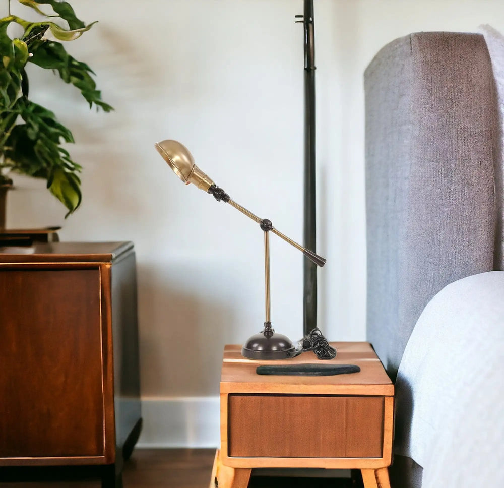 20" Black Metal Adjustable Desk Table Lamp With Gold Bowl Shade - Homeroots