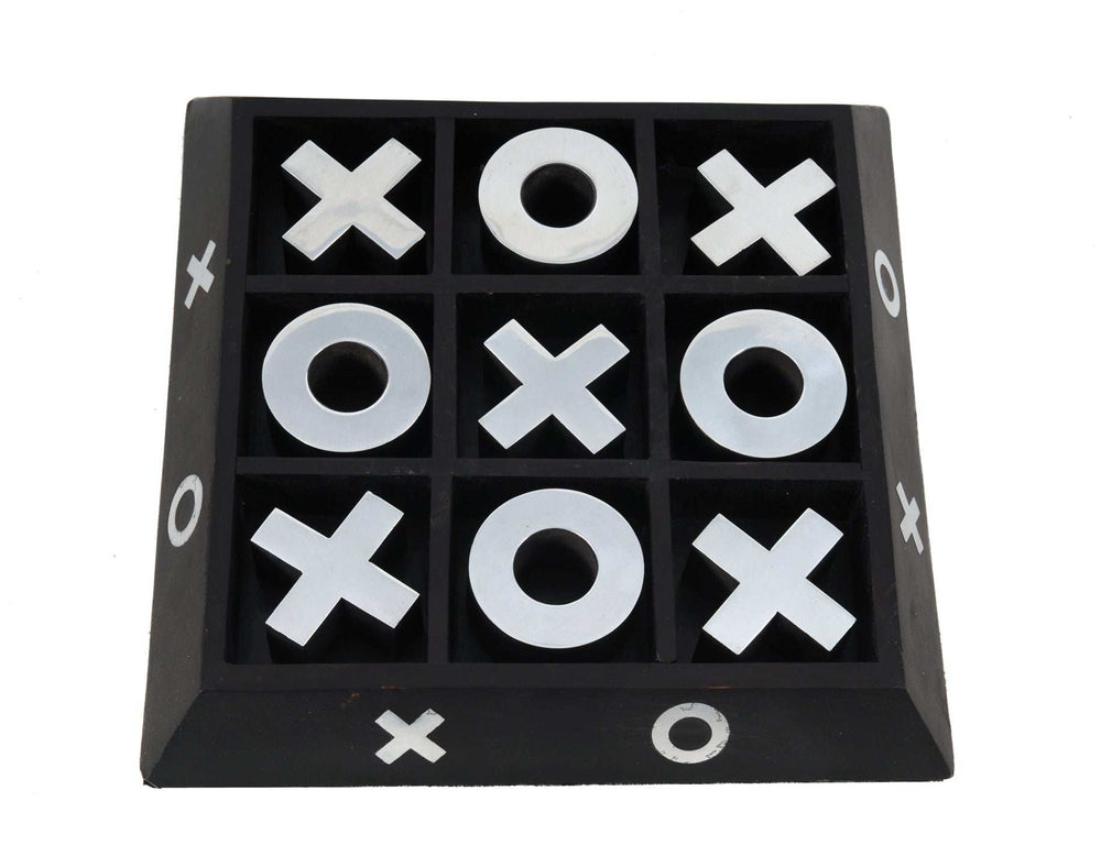 Nickel And Dark Wood Tic Tac Toe Game Sculpture - Homeroots - Flyclothing LLC