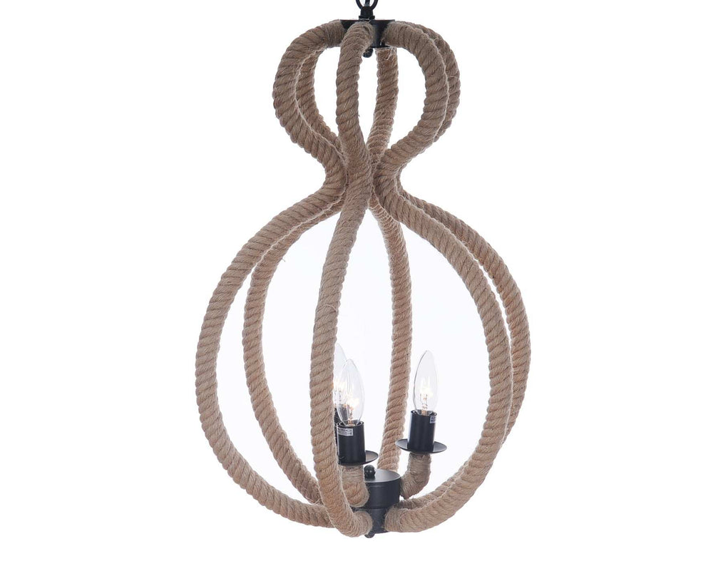 Natural and Black Iron and Rope Three Light Ceiling Light - Homeroots - Flyclothing LLC