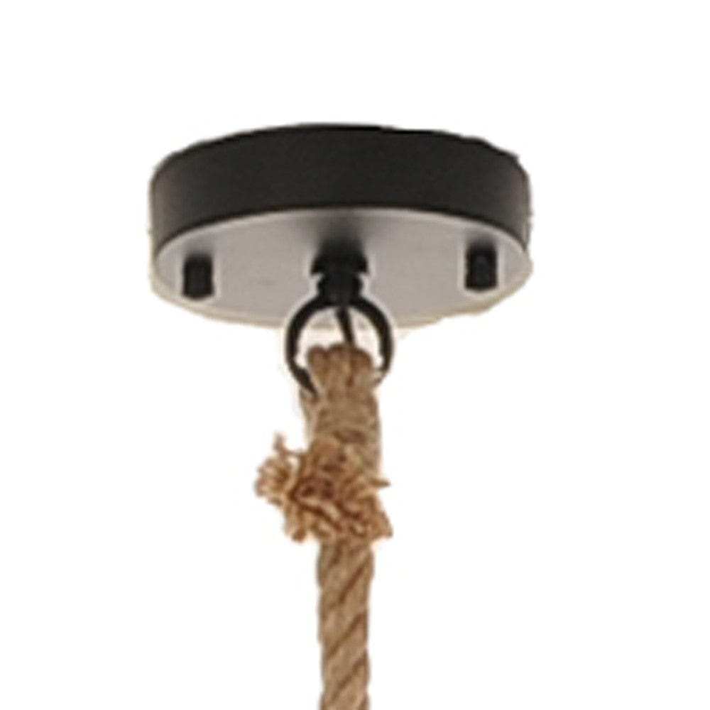 Beige and Black Iron and Rope Ceiling Light - Homeroots - Flyclothing LLC