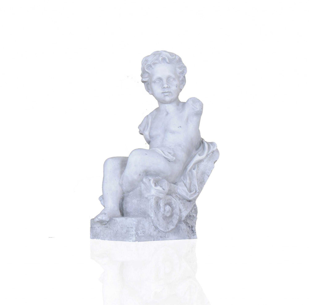 Vintage Look Off White Boy Sitting Statue - Homeroots - Flyclothing LLC
