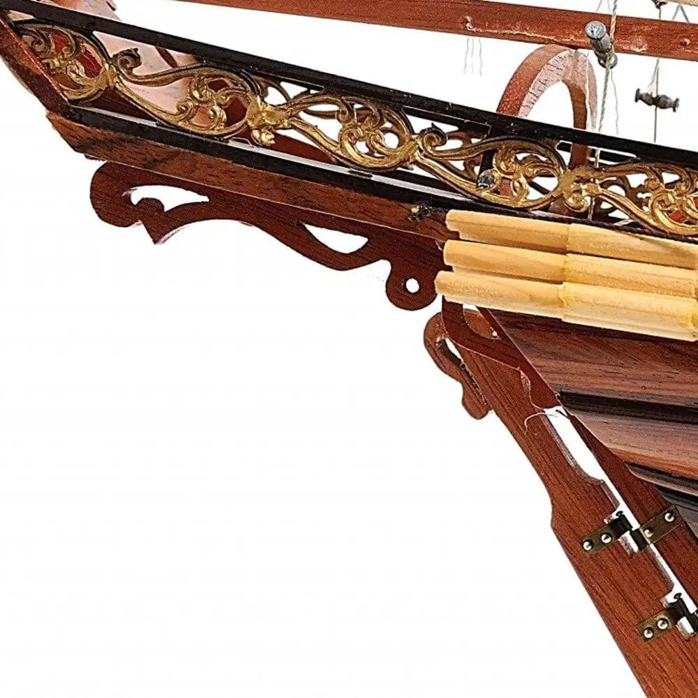 27" Brown Manufactured Wood Boat Hand Painted Sculpture - Homeroots