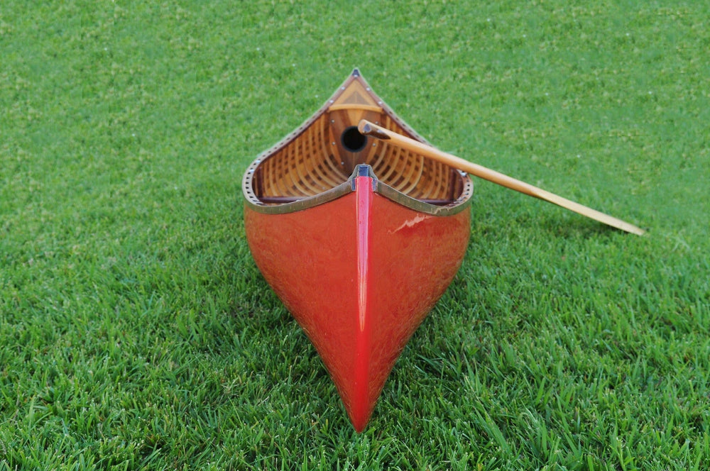 26.5" X 117" X 20" Red Wooden Canoe With Ribs Curved Bow - Homeroots - Flyclothing LLC