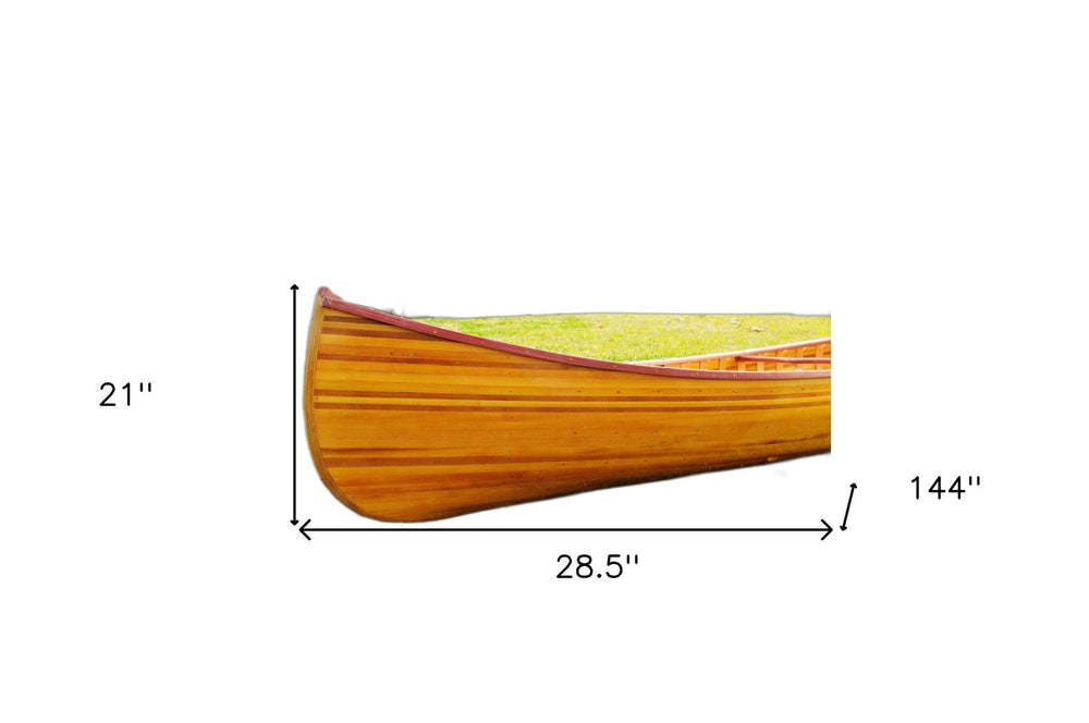 28.5" X 144" X 21" Wooden Canoe With Ribs Curved Bow - Homeroots - Flyclothing LLC