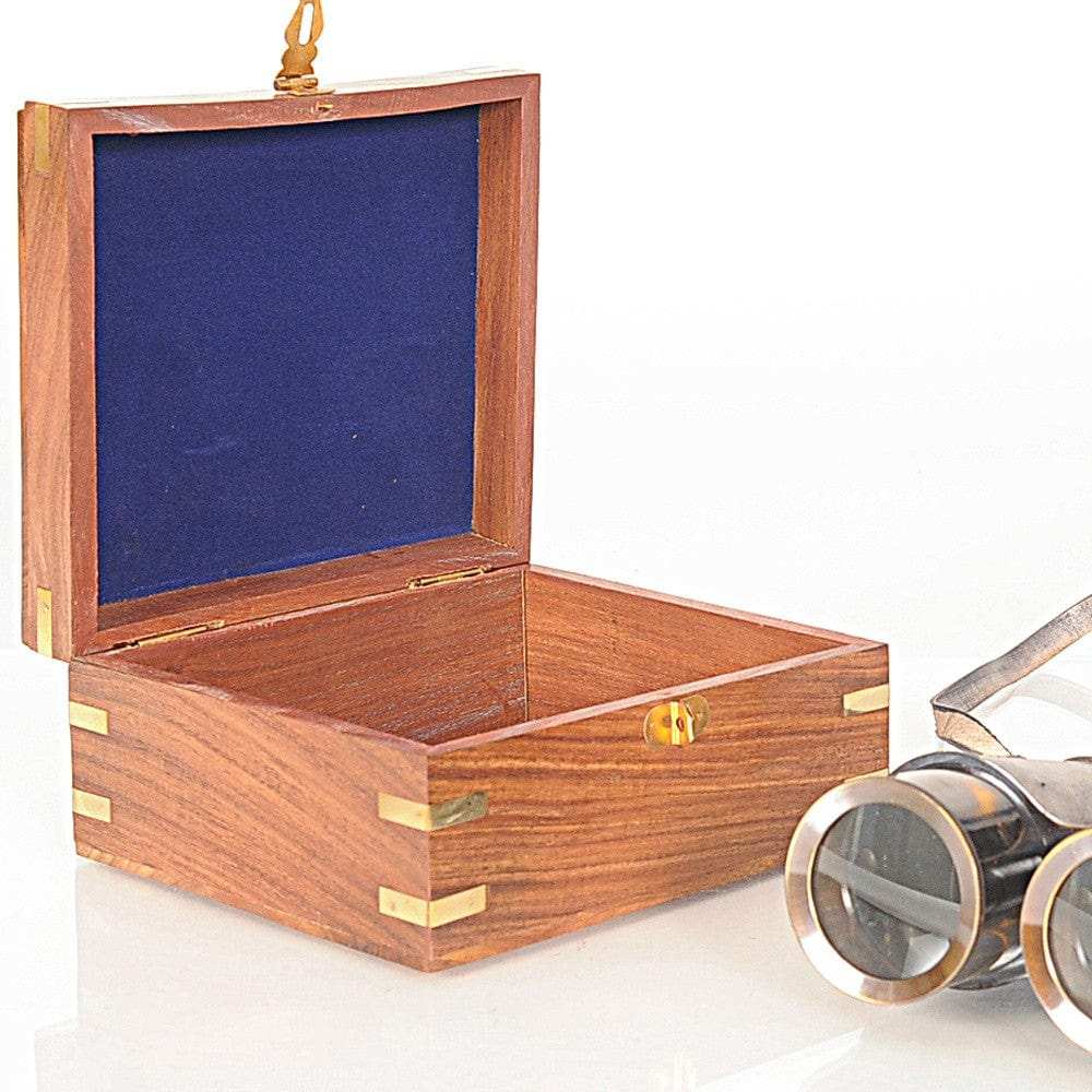 Rustic Brass And Leather Binoculars In Wood Storage Box - Homeroots - Flyclothing LLC