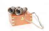 Rustic Brass And Leather Binoculars In Wood Storage Box - Homeroots - Flyclothing LLC