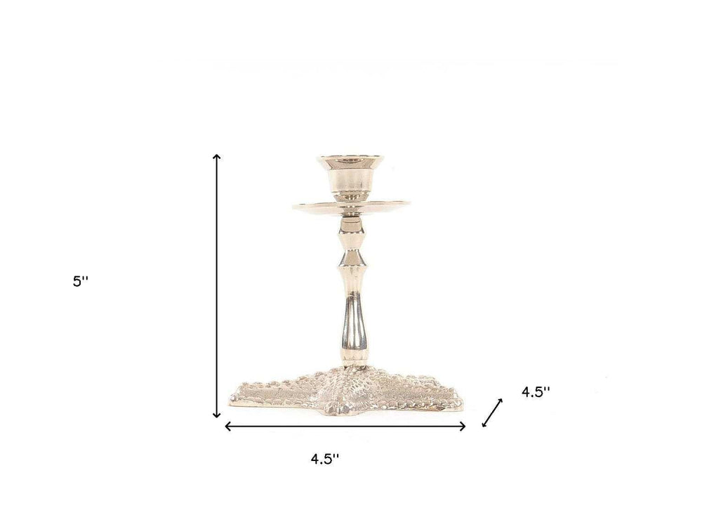 Silver Finish Star Fish Taper Candle Holder - Homeroots - Flyclothing LLC