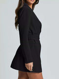 Lapel Collar Tie Waist Blazer - Trendsi - Flyclothing LLC