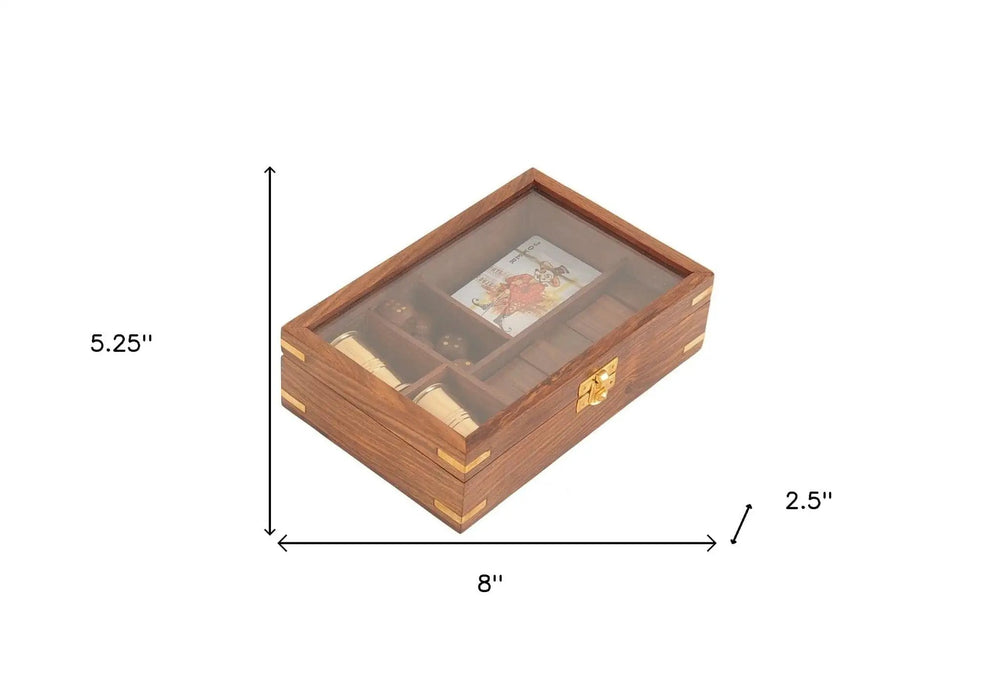 5.25" X 8" X 2.5" Wooden Game Set With Brass Goblet - Homeroots