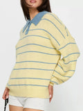 Striped Polo Collar Long Sleeve Sweater - Trendsi - Flyclothing LLC