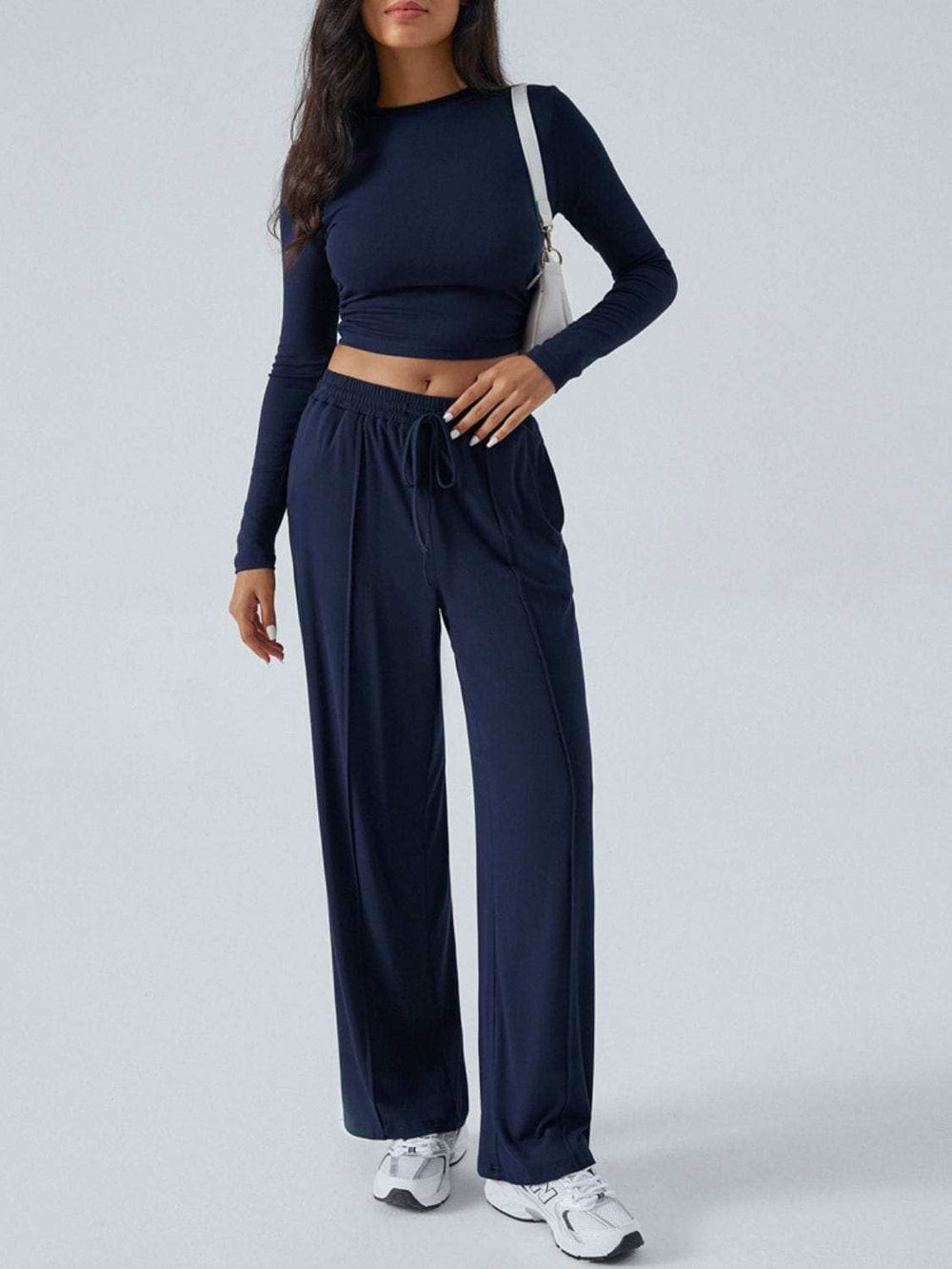 Devine Round Neck Long Sleeve Top and Pants Set - Trendsi - Flyclothing LLC