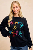 BiBi Tinsel Lettering Christmas Sweater - Trendsi - Flyclothing LLC