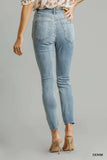 Umgee 5-Pockets Distressed Detail Stretch Denim Skinny Jeans with Unfinished Hem - Trendsi - Flyclothing LLC