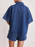 Button Up Short Sleeve Top and Shorts Denim Set - Trendsi - Flyclothing LLC