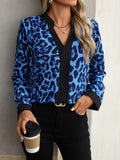 Leopard Notched Long Sleeve Blouse - Trendsi - Flyclothing LLC