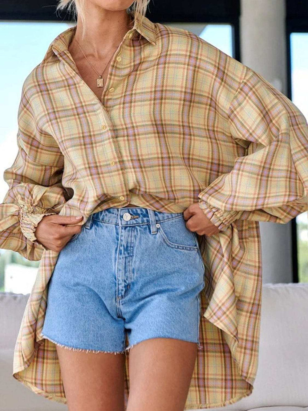 Plaid Button Up Long Sleeve Shirt - Trendsi - Flyclothing LLC