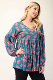 Celeste Full Size Tiered Floral V-Neck Long Sleeve Blouse - Trendsi - Flyclothing LLC