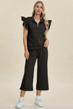 Double Take Full Size Texture Ruffle Short Sleeve Top and Wide Leg Pants Set - Trendsi - Flyclothing LLC