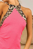 BiBi Triblend Leopard Halter Neck Tied Detailed Top - Trendsi - Flyclothing LLC