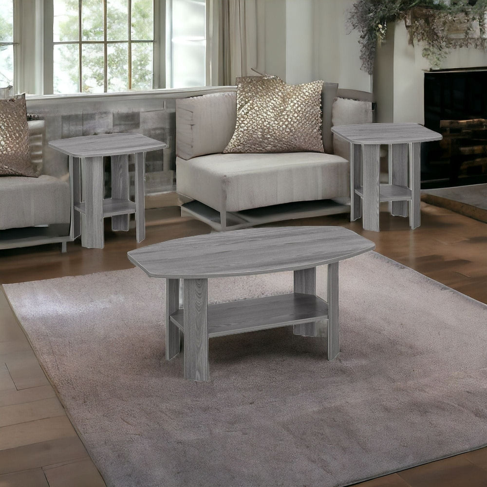 Set of Three 36" Gray Coffee Table With Shelf - Homeroots - Flyclothing LLC