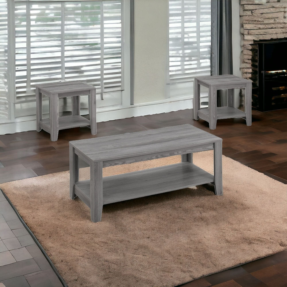 Set of Three 42" Gray Coffee Table With Shelf - Homeroots - Flyclothing LLC