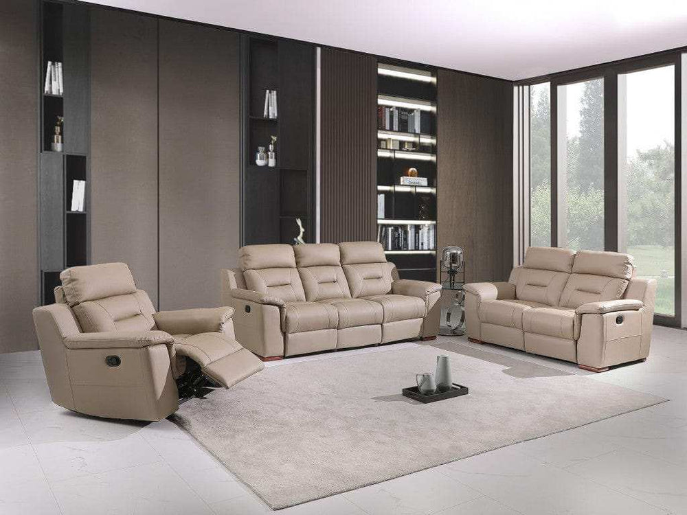 Three Piece Indoor Beige Genuine Leather Five Person Seating Set - Homeroots - Flyclothing LLC