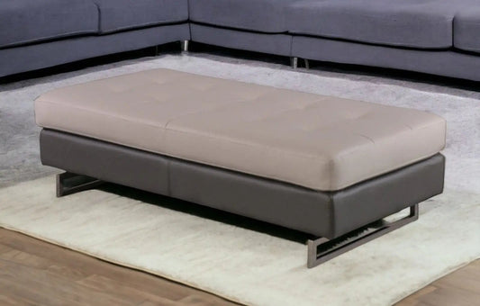63" Taupe Faux Leather And Silver Ottoman - Homeroots