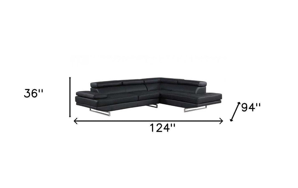 Black Leather L Shaped Two Piece Corner Sectional - Homeroots - Flyclothing LLC