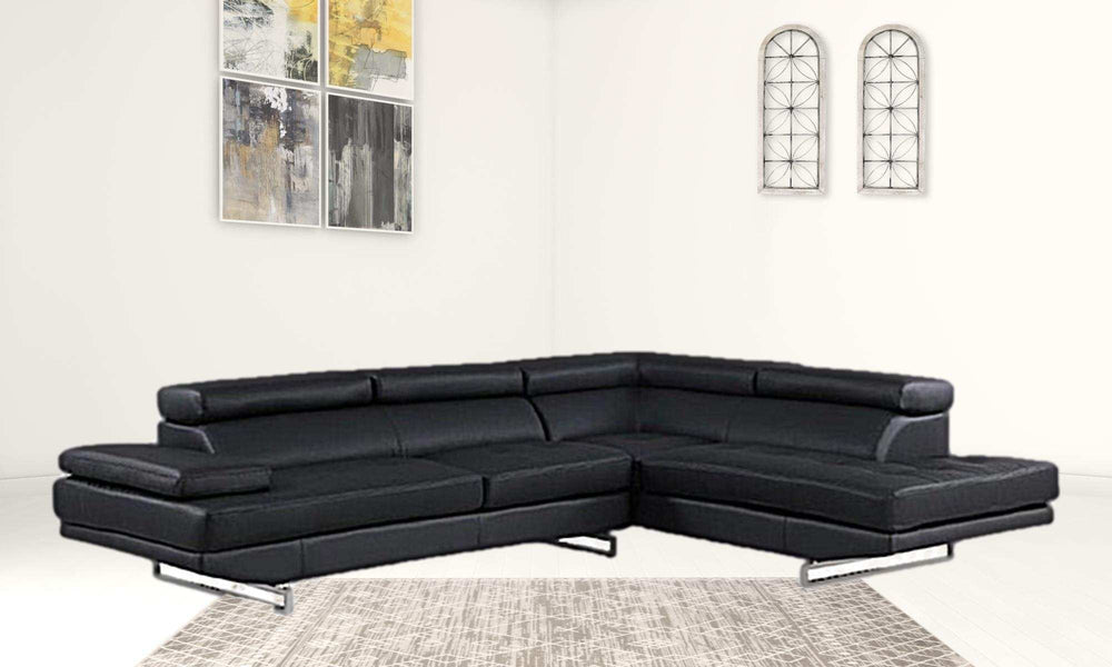 Black Leather L Shaped Two Piece Corner Sectional - Homeroots - Flyclothing LLC