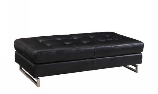 63" Black Faux Leather And Silver Ottoman - Homeroots