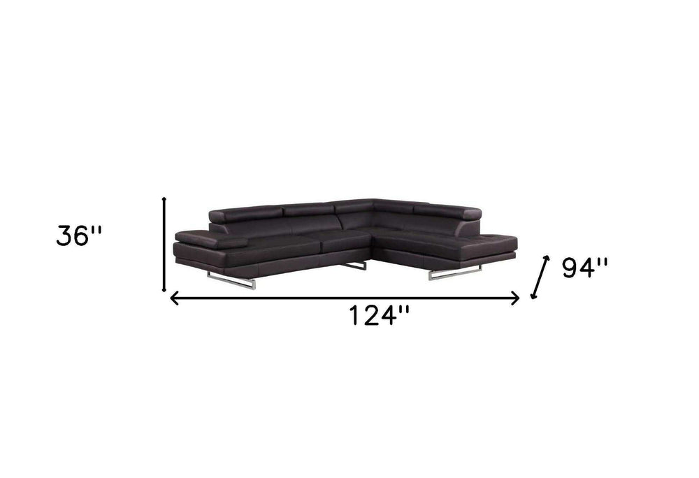 Brown Leather L Shaped Two Piece Corner Sectional - Homeroots - Flyclothing LLC