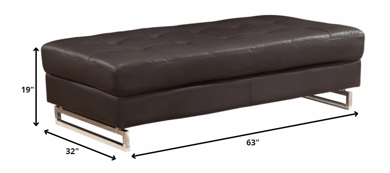 63" Brown Faux Leather And Gold Ottoman - Homeroots - Flyclothing LLC
