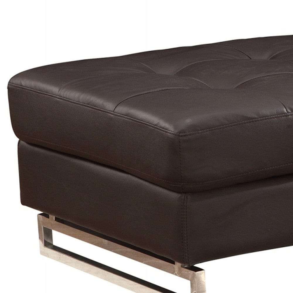 63" Brown Faux Leather And Gold Ottoman - Homeroots - Flyclothing LLC