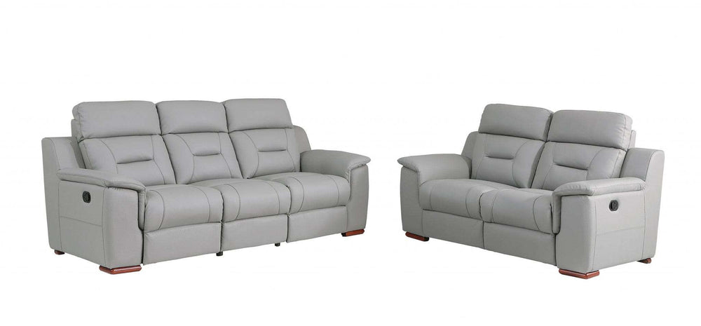 Two Piece Indoor Gray Genuine Leather Five Person Seating Set - Homeroots - Flyclothing LLC