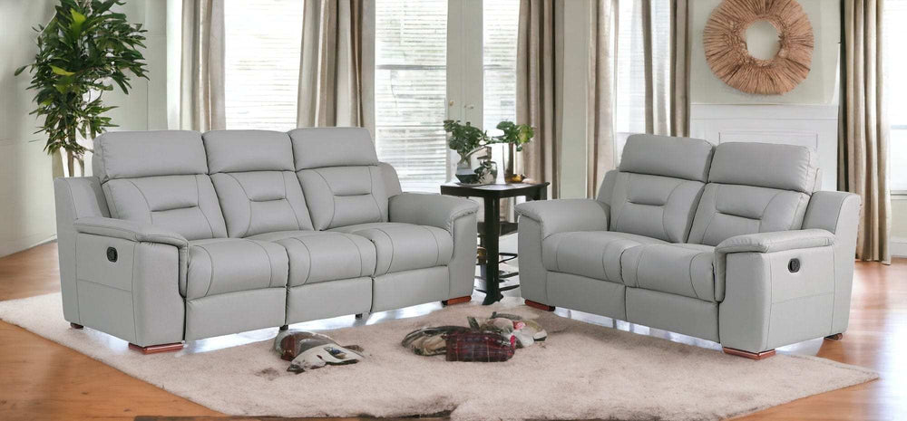 Two Piece Indoor Gray Genuine Leather Five Person Seating Set - Homeroots - Flyclothing LLC