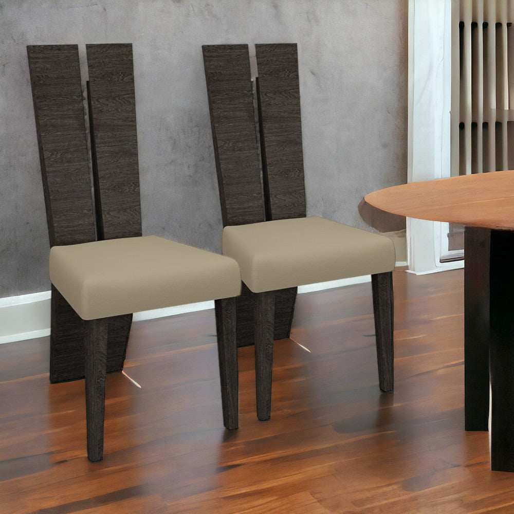 Set of Two Gray And Dark Brown Upholstered Dining Side Chairs - Homeroots - Flyclothing LLC